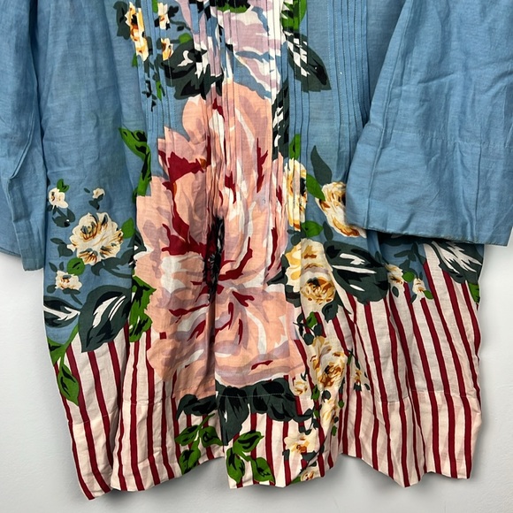 Soft Surroundings floral striped pleated lightweight v-neck tunic size large - Picture 2 of 10